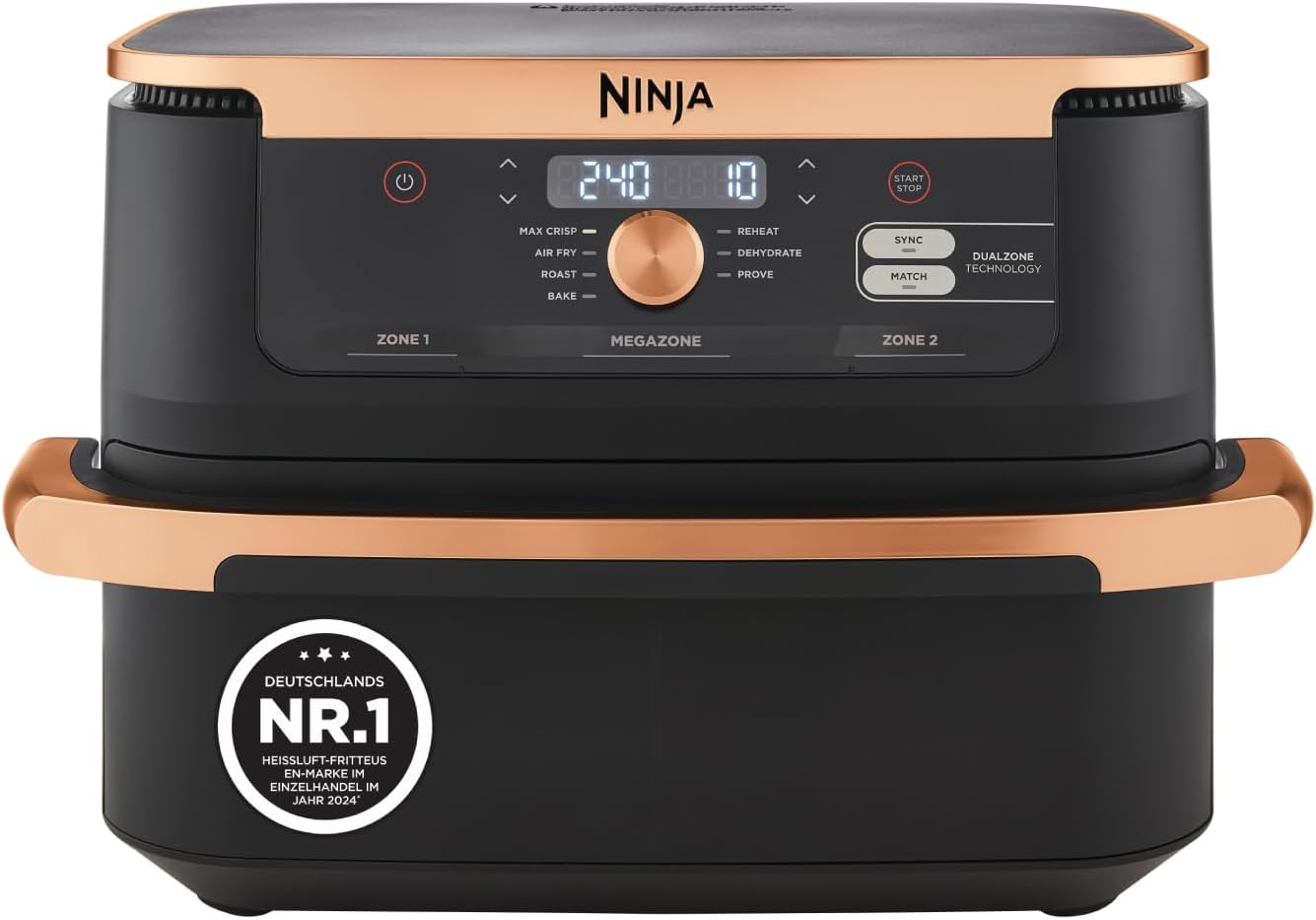 Ninja AF500EUCP Foodi FlexDrawer Air Fryer 10,4L – 7 Functions, Dual Zone, 2470W, Black/Copper