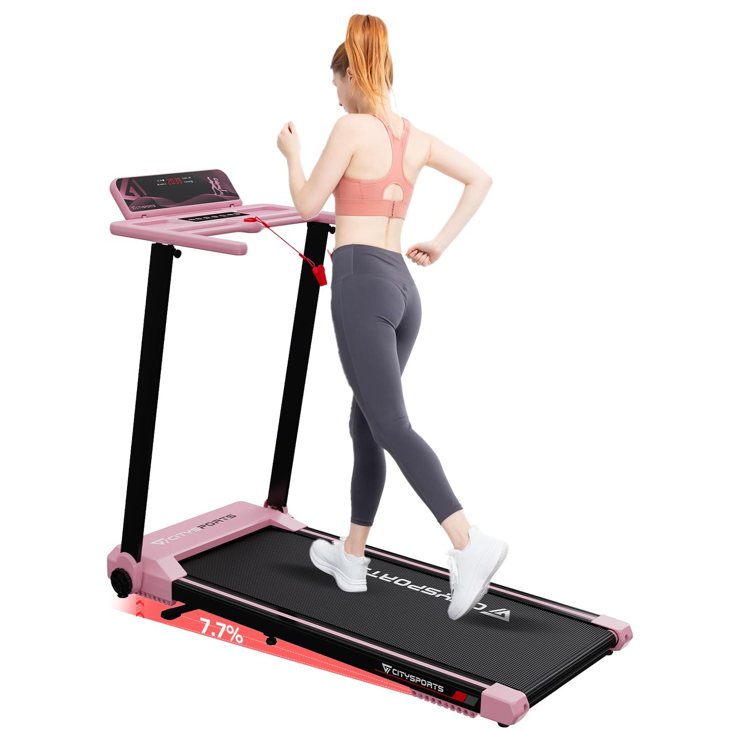 CITYSPORTS CS-WP9 Treadmill Foldable 1400W – Bluetooth, 12 km/h, 110kg, LED, 360° Tablet-Halter, Black
