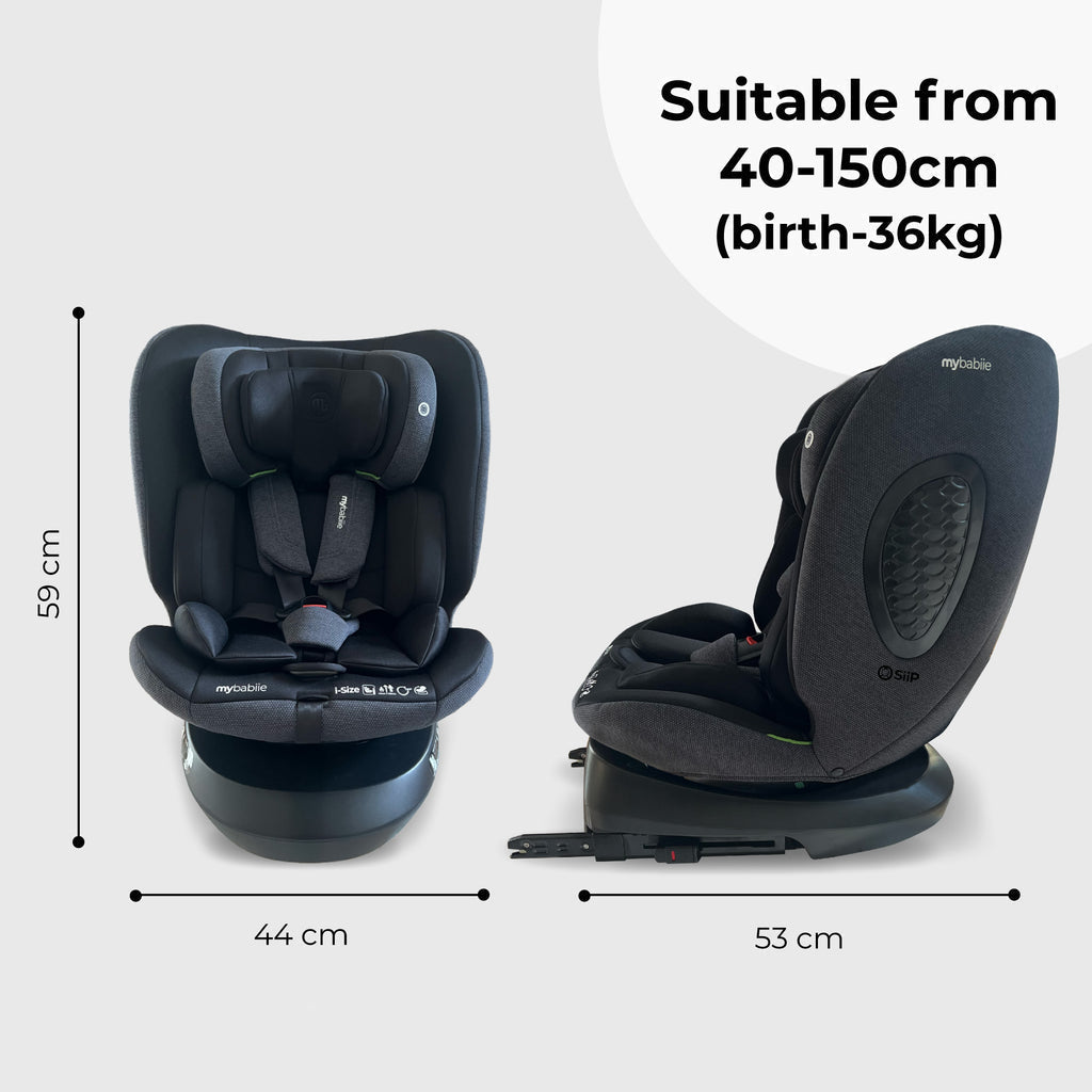 My Babiie MBCS200 Spin R129 Car Seat With Top Tether In Black - 360 Rotation For Easy Access From Birth To 12 Years
