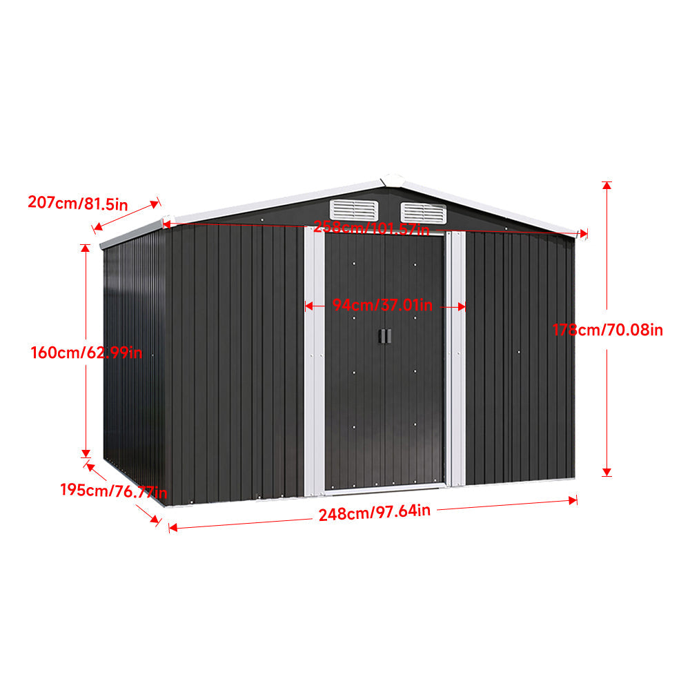 6x8ft Metal Garden Storage Shed With Gable Roof
