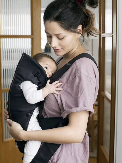 BabyBjörn Baby Woven Mini Carrier Black - Lightweight Easy On Off For Close Newborn Comfort