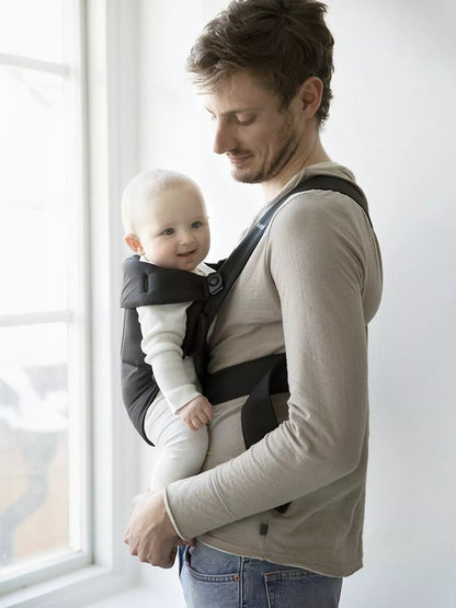 BabyBjörn Baby Woven Mini Carrier Black - Lightweight Easy On Off For Close Newborn Comfort
