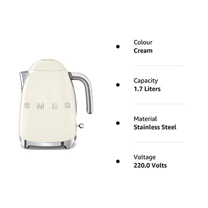Smeg KLF03CRUK Retro Style Kettle - Cream