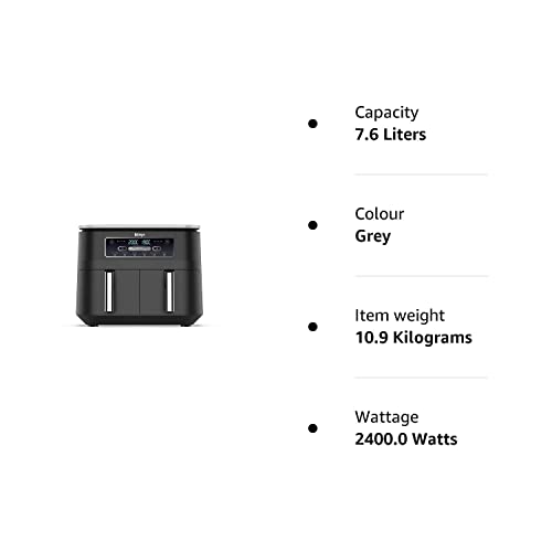 Ninja Foodi Dual Zone Digital Air Fryer, 2 Drawers, 7.6L, 6-in-1, Uses No Oil, Air Fry, Max Crisp, Roast, Bake, Reheat, Dehydrate, Cooks 4-6 Portions, Non-Stick, Dishwasher Safe Baskets, Black AF300UK