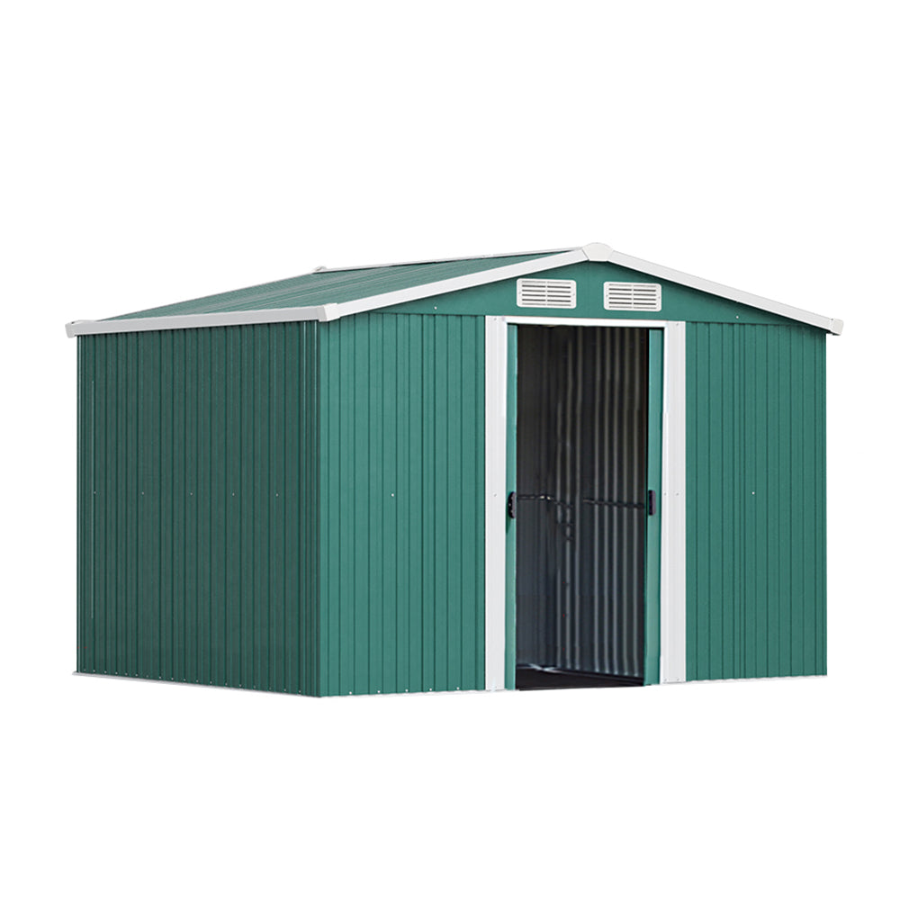 8x8ft Metal Garden Storage Shed With Gable Roof