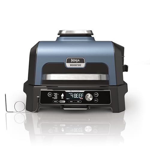 Ninja Woodfire Pro Connect XL Electric BBQ Grill and Smoker with App Control, Digital Probe, Large 7-in-1 Outdoor Grill and Air Fryer with Woodfire Pellets, Weather Resistant, Blue and Black OG901UK