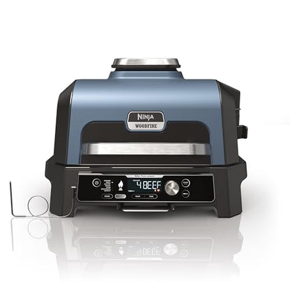 Ninja Woodfire Pro Connect XL Electric BBQ Grill and Smoker with App Control, Digital Probe, Large 7-in-1 Outdoor Grill and Air Fryer with Woodfire Pellets, Weather Resistant, Blue and Black OG901UK