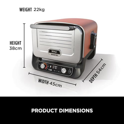 Ninja Woodfire Electric Outdoor Oven, 8-in-1 Pizza Oven, High-Heat Roaster & BBQ Smoker with Roast Rack, Pro-Heat Tray, Pizza Stone, Wood Pellets & Scoop, 6 Pizza Settings, Burnt Orange OO101UK