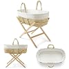 Clair De Lune Scandi Palm Moses Basket - Natural Folding Stand With Breathable Palm Leaf And Cotton Fabrics