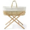 Clair De Lune Scandi Palm Moses Basket - Natural Folding Stand With Breathable Palm Leaf And Cotton Fabrics