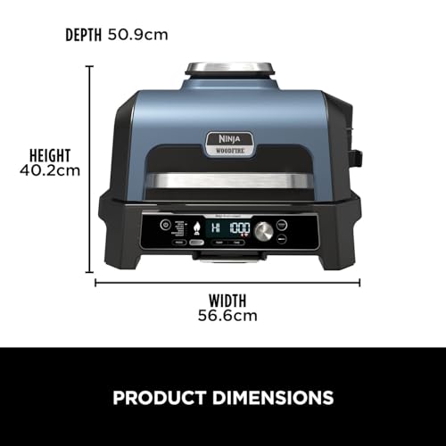 Ninja Woodfire Pro Connect XL Electric BBQ Grill and Smoker with App Control, Digital Probe, Large 7-in-1 Outdoor Grill and Air Fryer with Woodfire Pellets, Weather Resistant, Blue and Black OG901UK