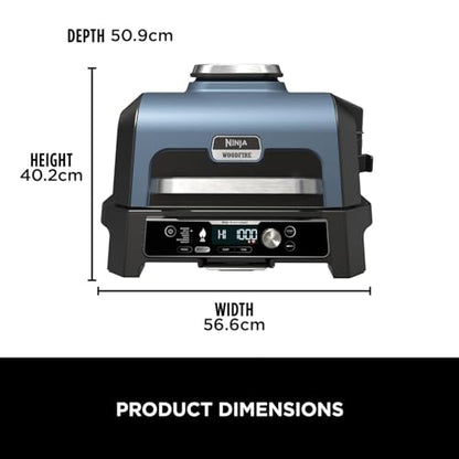 Ninja Woodfire Pro Connect XL Electric BBQ Grill and Smoker with App Control, Digital Probe, Large 7-in-1 Outdoor Grill and Air Fryer with Woodfire Pellets, Weather Resistant, Blue and Black OG901UK
