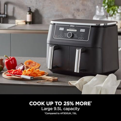 Ninja Foodi MAX Dual Zone Digital Air Fryer, 2 Drawers, 9.5L, 6-in-1, Uses No Oil, Max Crisp, Roast, Bake, Reheat, Dehydrate, Cook 8 Portions, Non-Stick Dishwasher Safe Baskets, Black AF400UK