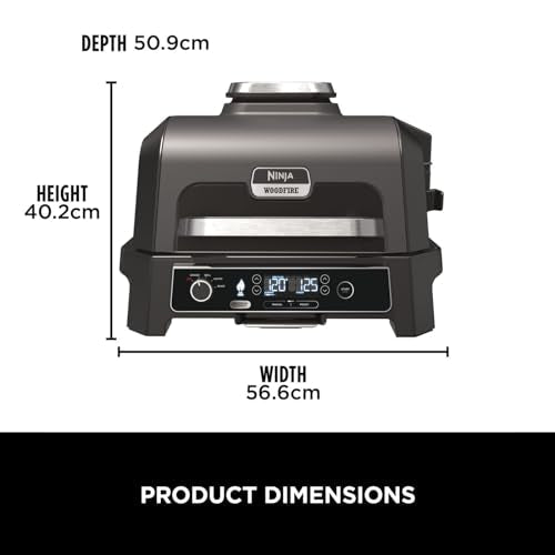 Ninja Woodfire Pro XL Electric BBQ Grill & Smoker with Digital Probe, Large 4-in-1 Outdoor Grill & Air Fryer with Smart Cook System & Woodfire Pellets, Weather Resistant, Portable, Grey/Black OG850UK