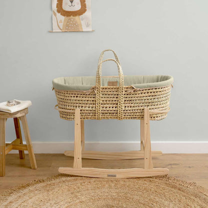 Clair De Lune Organic Palm Moses Basket With Natural Rocking Stand - Eco Friendly Bamboo Mattress For Safe Sleep
