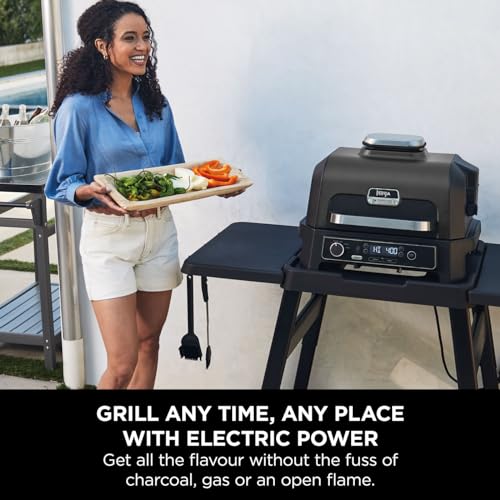 Ninja Woodfire Pro XL Electric BBQ Grill & Smoker with Digital Probe, Large 4-in-1 Outdoor Grill & Air Fryer with Smart Cook System & Woodfire Pellets, Weather Resistant, Portable, Grey/Black OG850UK