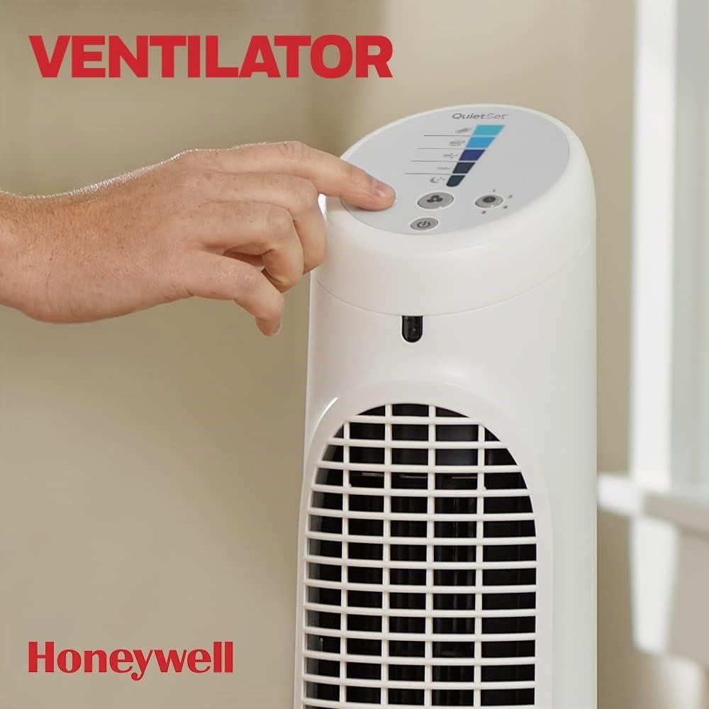 Honeywell HYF260E QuietSet Tower Fan 83cm – 5 Speeds, 80° Oscillation, 30W, Timer, Remote Control, White
