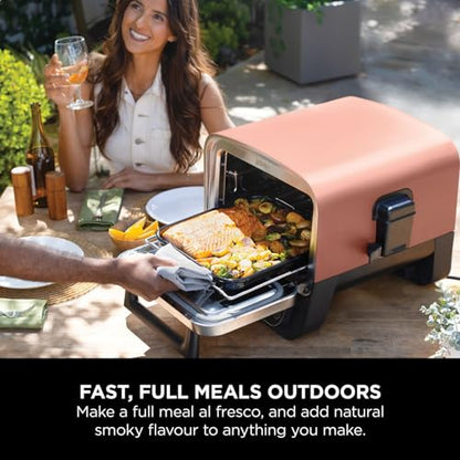 Ninja Woodfire Electric Outdoor Oven, 8-in-1 Pizza Oven, High-Heat Roaster & BBQ Smoker with Roast Rack, Pro-Heat Tray, Pizza Stone, Wood Pellets & Scoop, 6 Pizza Settings, Burnt Orange OO101UK