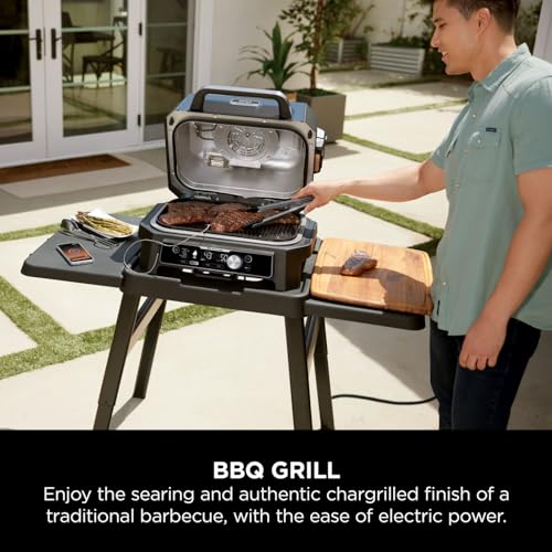 Ninja Woodfire Pro Connect XL Electric BBQ Grill and Smoker with App Control, Digital Probe, Large 7-in-1 Outdoor Grill and Air Fryer with Woodfire Pellets, Weather Resistant, Blue and Black OG901UK