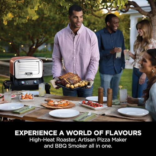 Ninja Woodfire Electric Outdoor Oven, 8-in-1 Pizza Oven, High-Heat Roaster & BBQ Smoker with Roast Rack, Pro-Heat Tray, Pizza Stone, Wood Pellets & Scoop, 6 Pizza Settings, Burnt Orange OO101UK