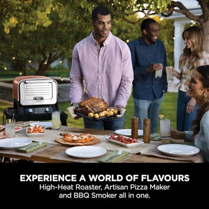 Ninja Woodfire Electric Outdoor Oven, 8-in-1 Pizza Oven, High-Heat Roaster & BBQ Smoker with Roast Rack, Pro-Heat Tray, Pizza Stone, Wood Pellets & Scoop, 6 Pizza Settings, Burnt Orange OO101UK