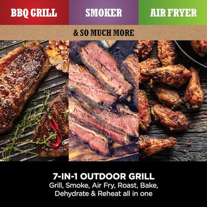 Ninja Woodfire Electric BBQ Grill & Smoker, 7-in-1 Outdoor Grill & Air Fryer, Roast, Bake, Dehydrate, Uses Woodfire Pellets, Weather Resistant, Non-Stick, Portable, Electric, Grey/Black, OG701UK