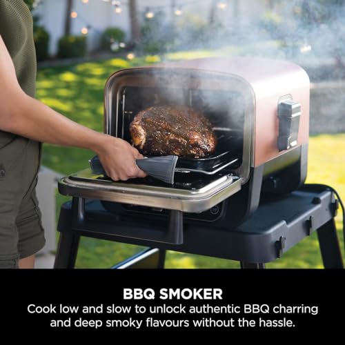 Ninja Woodfire Electric Outdoor Oven, 8-in-1 Pizza Oven, High-Heat Roaster & BBQ Smoker with Roast Rack, Pro-Heat Tray, Pizza Stone, Wood Pellets & Scoop, 6 Pizza Settings, Burnt Orange OO101UK