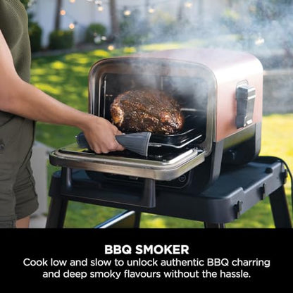 Ninja Woodfire Electric Outdoor Oven, 8-in-1 Pizza Oven, High-Heat Roaster & BBQ Smoker with Roast Rack, Pro-Heat Tray, Pizza Stone, Wood Pellets & Scoop, 6 Pizza Settings, Burnt Orange OO101UK
