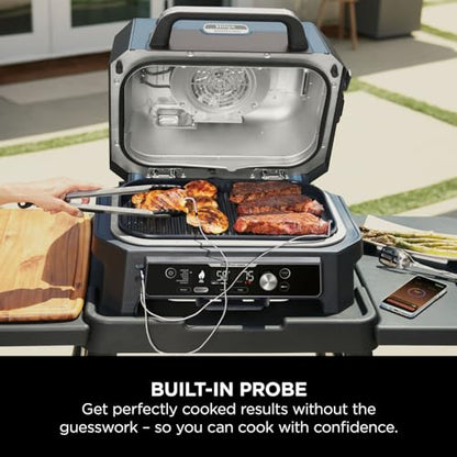 Ninja Woodfire Pro Connect XL Electric BBQ Grill and Smoker with App Control, Digital Probe, Large 7-in-1 Outdoor Grill and Air Fryer with Woodfire Pellets, Weather Resistant, Blue and Black OG901UK