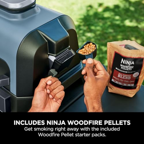 Ninja Woodfire Pro Connect XL Electric BBQ Grill and Smoker with App Control, Digital Probe, Large 7-in-1 Outdoor Grill and Air Fryer with Woodfire Pellets, Weather Resistant, Blue and Black OG901UK