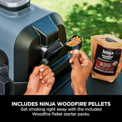 Ninja Woodfire Pro Connect XL Electric BBQ Grill and Smoker with App Control, Digital Probe, Large 7-in-1 Outdoor Grill and Air Fryer with Woodfire Pellets, Weather Resistant, Blue and Black OG901UK