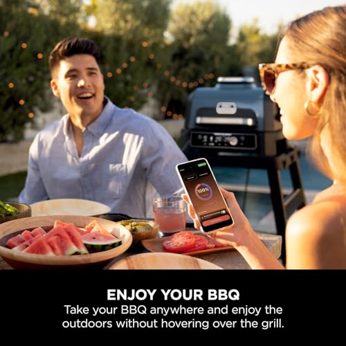 Ninja Woodfire Pro Connect XL Electric BBQ Grill and Smoker with App Control, Digital Probe, Large 7-in-1 Outdoor Grill and Air Fryer with Woodfire Pellets, Weather Resistant, Blue and Black OG901UK