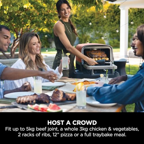 Ninja Woodfire Electric Outdoor Oven, 8-in-1 Pizza Oven, High-Heat Roaster & BBQ Smoker with Roast Rack, Pro-Heat Tray, Pizza Stone, Wood Pellets & Scoop, 6 Pizza Settings, Burnt Orange OO101UK