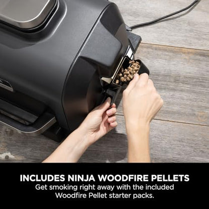 Ninja Woodfire Pro XL Electric BBQ Grill & Smoker with Digital Probe, Large 4-in-1 Outdoor Grill & Air Fryer with Smart Cook System & Woodfire Pellets, Weather Resistant, Portable, Grey/Black OG850UK