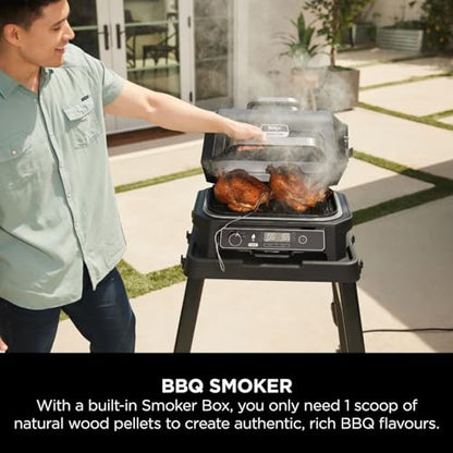 Ninja Woodfire Pro XL Electric BBQ Grill & Smoker with Digital Probe, Large 4-in-1 Outdoor Grill & Air Fryer with Smart Cook System & Woodfire Pellets, Weather Resistant, Portable, Grey/Black OG850UK