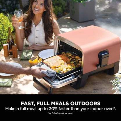 Ninja Woodfire Electric Outdoor Oven, 8-in-1 Pizza Oven, High-Heat Roaster & BBQ Smoker with Roast Rack, Pro-Heat Tray, Pizza Stone, Wood Pellets & Scoop, 6 Pizza Settings, Burnt Orange OO101UK