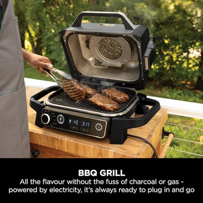 Ninja Woodfire Electric BBQ Grill & Smoker, 7-in-1 Outdoor Grill & Air Fryer, Roast, Bake, Dehydrate, Uses Woodfire Pellets, Weather Resistant, Non-Stick, Portable, Electric, Grey/Black, OG701UK