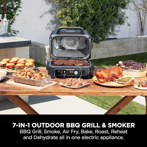 Ninja Woodfire Pro Connect XL Electric BBQ Grill and Smoker with App Control, Digital Probe, Large 7-in-1 Outdoor Grill and Air Fryer with Woodfire Pellets, Weather Resistant, Blue and Black OG901UK