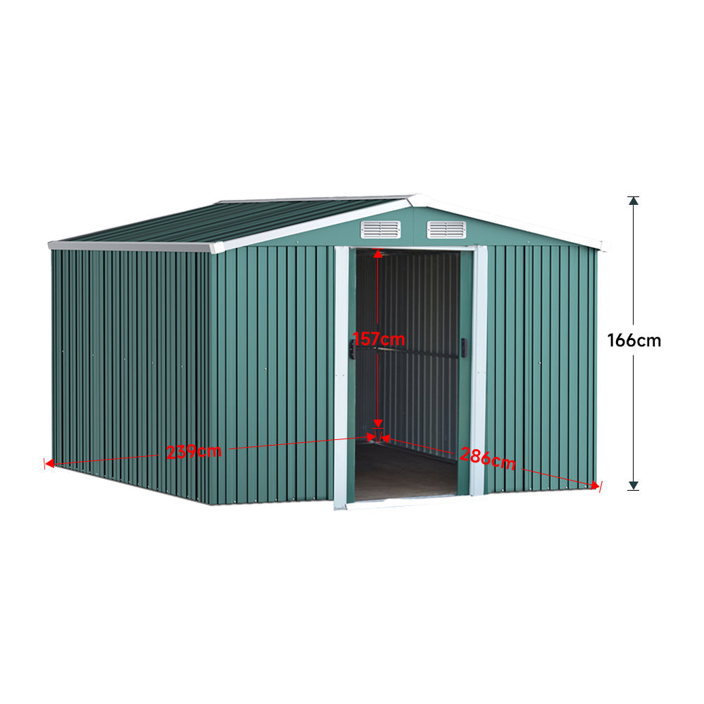8x8ft Metal Garden Storage Shed With Gable Roof