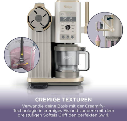 Ninja NC701EU CREAMi Scoop & Swirl Ice Cream Maker 13-in-1 – 2x480ml, Softeis & Eis, Stone Gold