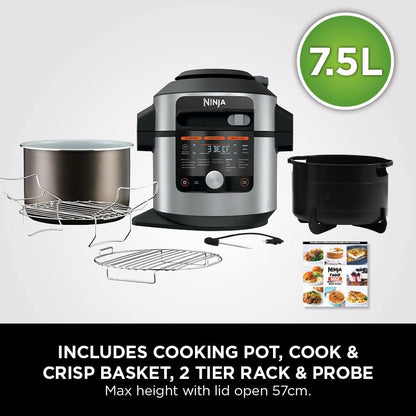 Ninja Foodi MAX 15-in-1 SmartLid Multi-Cooker 7.5L [OL750UK] Smart Cook System, Digital Cooking Probe, Electric Pressure Cooker, Air Fryer