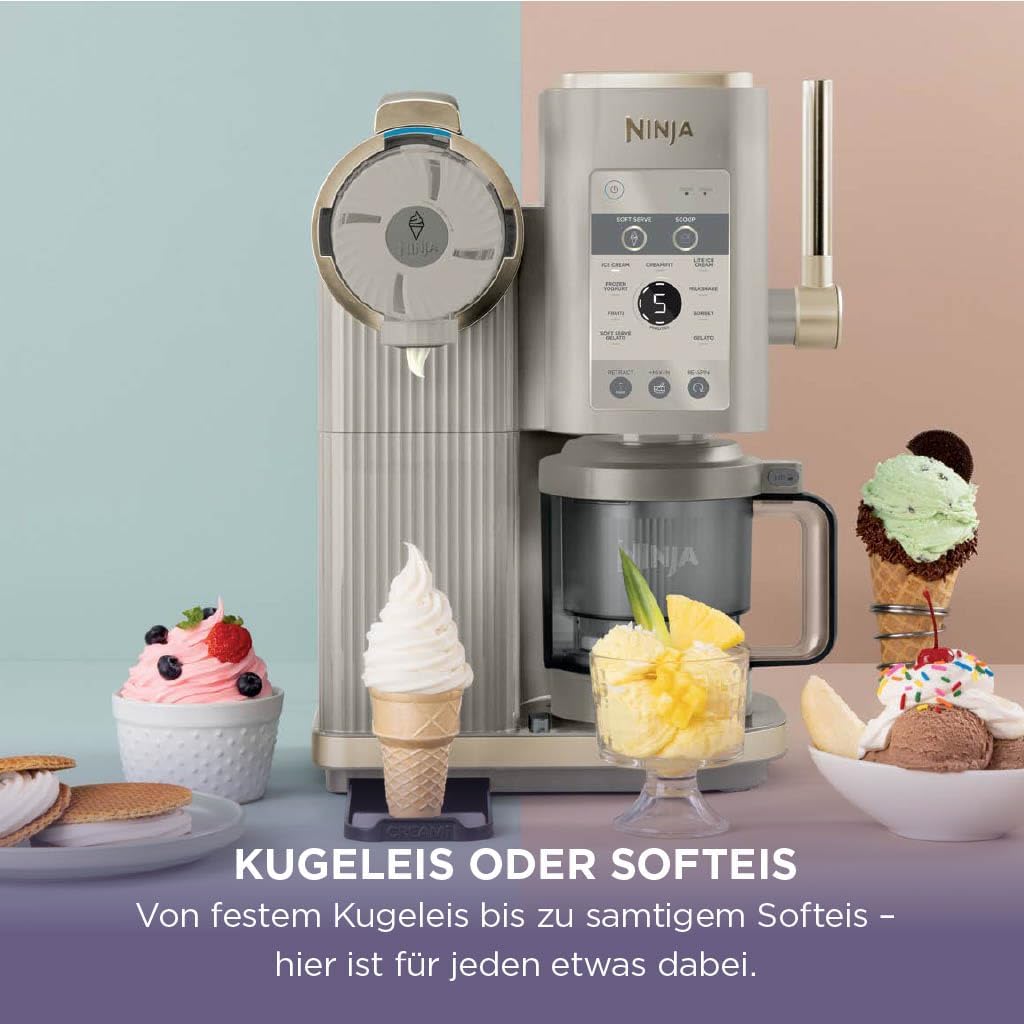 Ninja NC701EU CREAMi Scoop & Swirl Ice Cream Maker 13-in-1 – 2x480ml, Softeis & Eis, Stone Gold