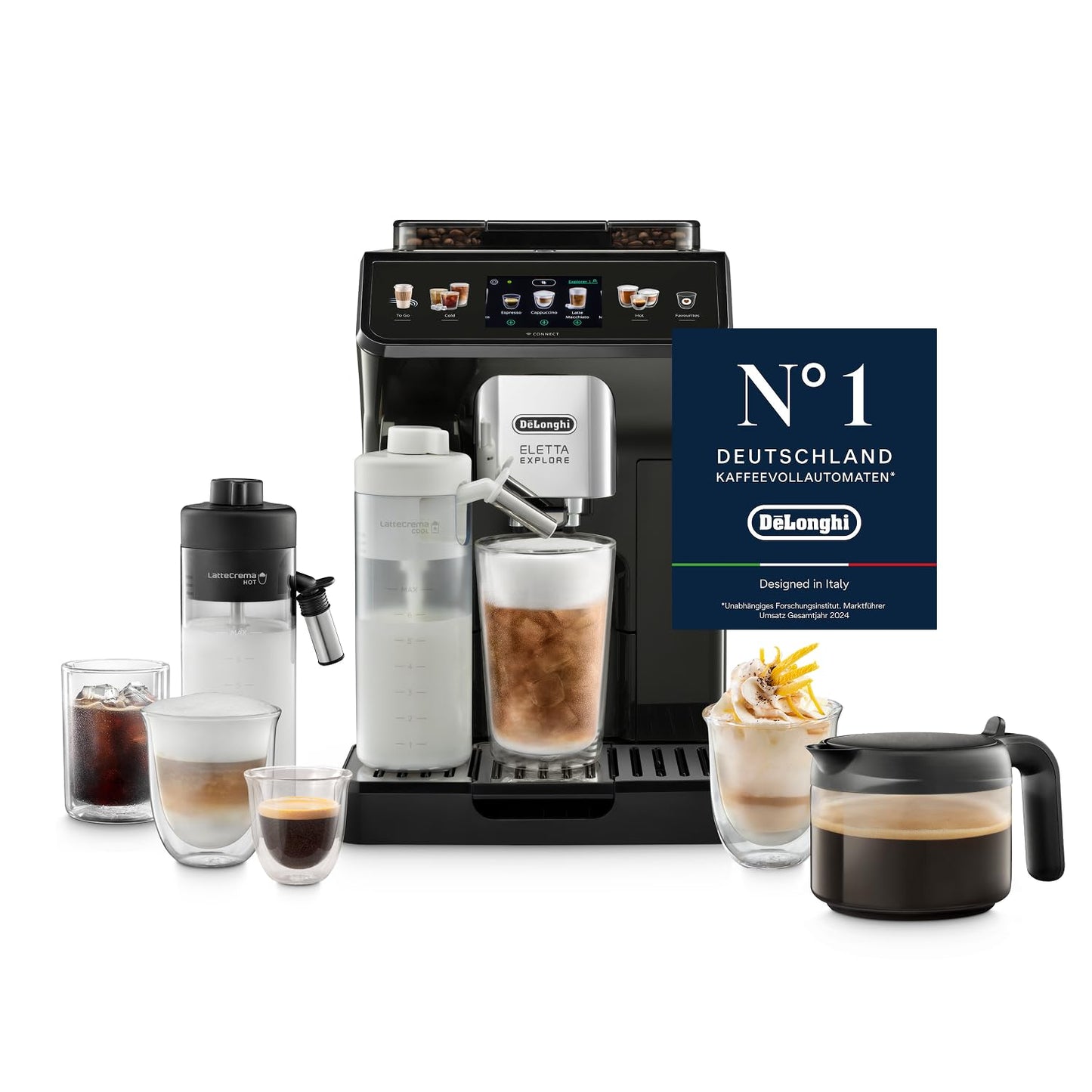 De'Longhi Eletta Explore ECAM452.57.G Fully Automatic Coffee Machine – 40+ Drinks, LatteCrema Hot & Cool, TFT, Grey