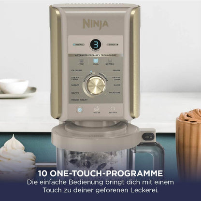 Ninja NC502EU CREAMi Deluxe Ice Cream Maker 2x710ml – 10 Programmes, Dual-Motor, Stone Gold