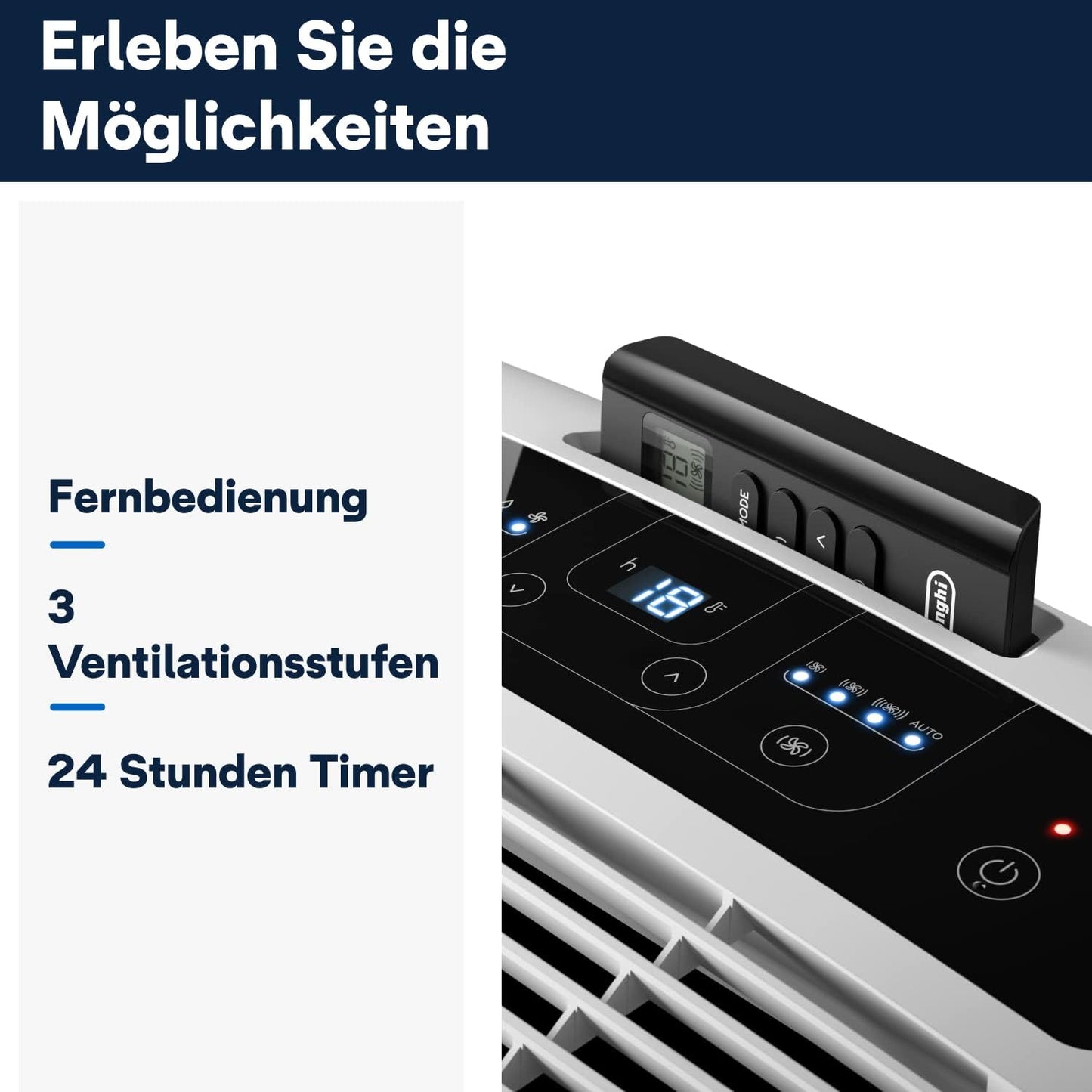 De'Longhi Penguin PAC EM82 Eco Portable Air Conditioner 2,4kW – R290, Energy Class A, SEER 16, Dust Filter, White