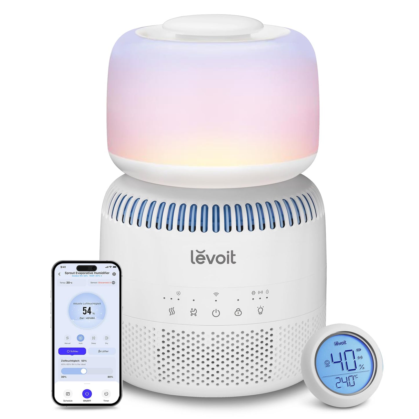 Levoit OasisMist LUH-O451S Humidifier 4,5L – Warm & Kalt, VortexMist, 550ml/h, 26dB, WiFi, Moon White