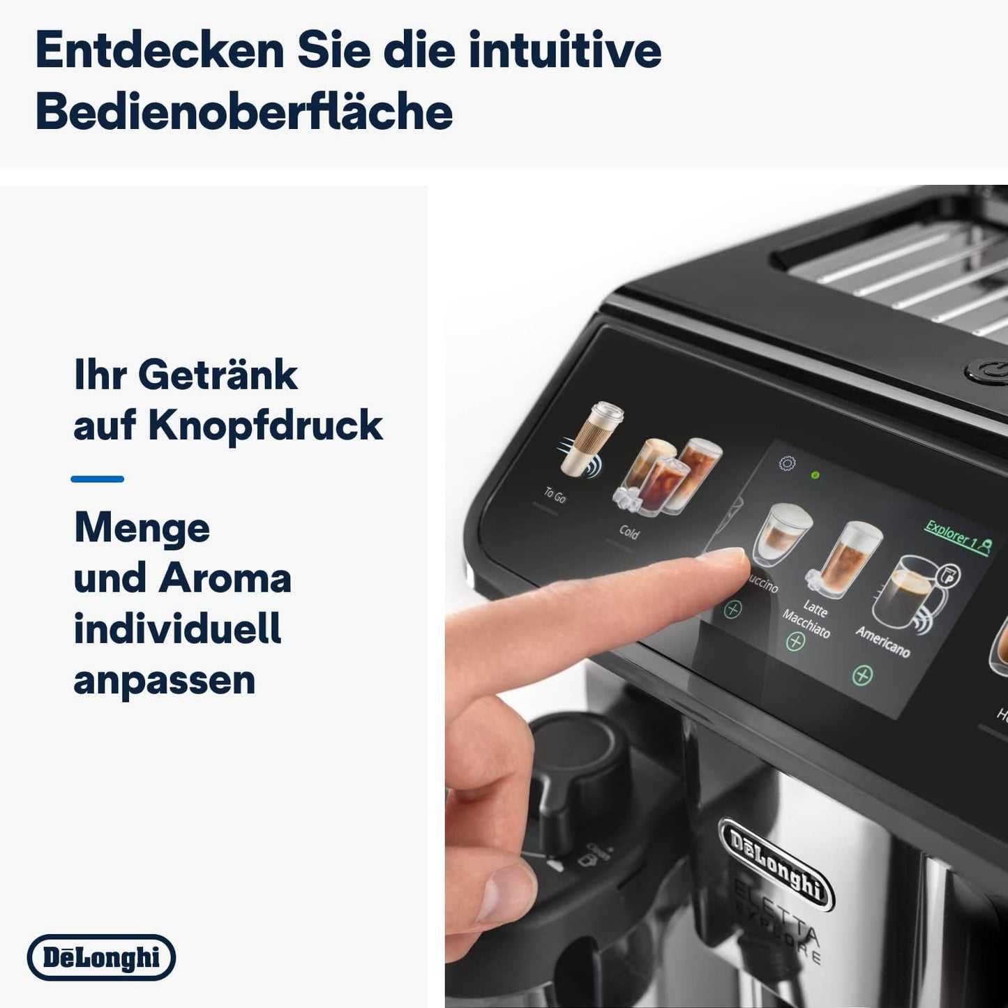 De'Longhi Eletta Explore ECAM452.57.G Fully Automatic Coffee Machine – 40+ Drinks, LatteCrema Hot & Cool, TFT, Grey
