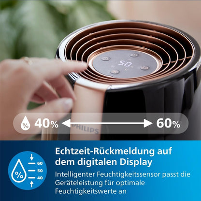 Philips HU2718/10 2000 Series Humidifier 2L – NanoCloud, 200ml/h, 32m², 3 Speeds, 15h, Black/Copper