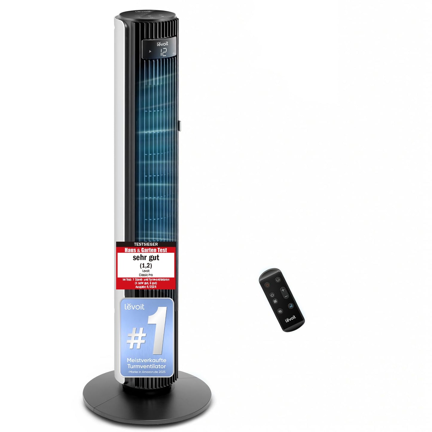 Levoit LTF-F422S-KEU Classic Pro Smart Tower Fan – 12 Speeds, 25dB, 2844m³/h, Alexa, App, Black