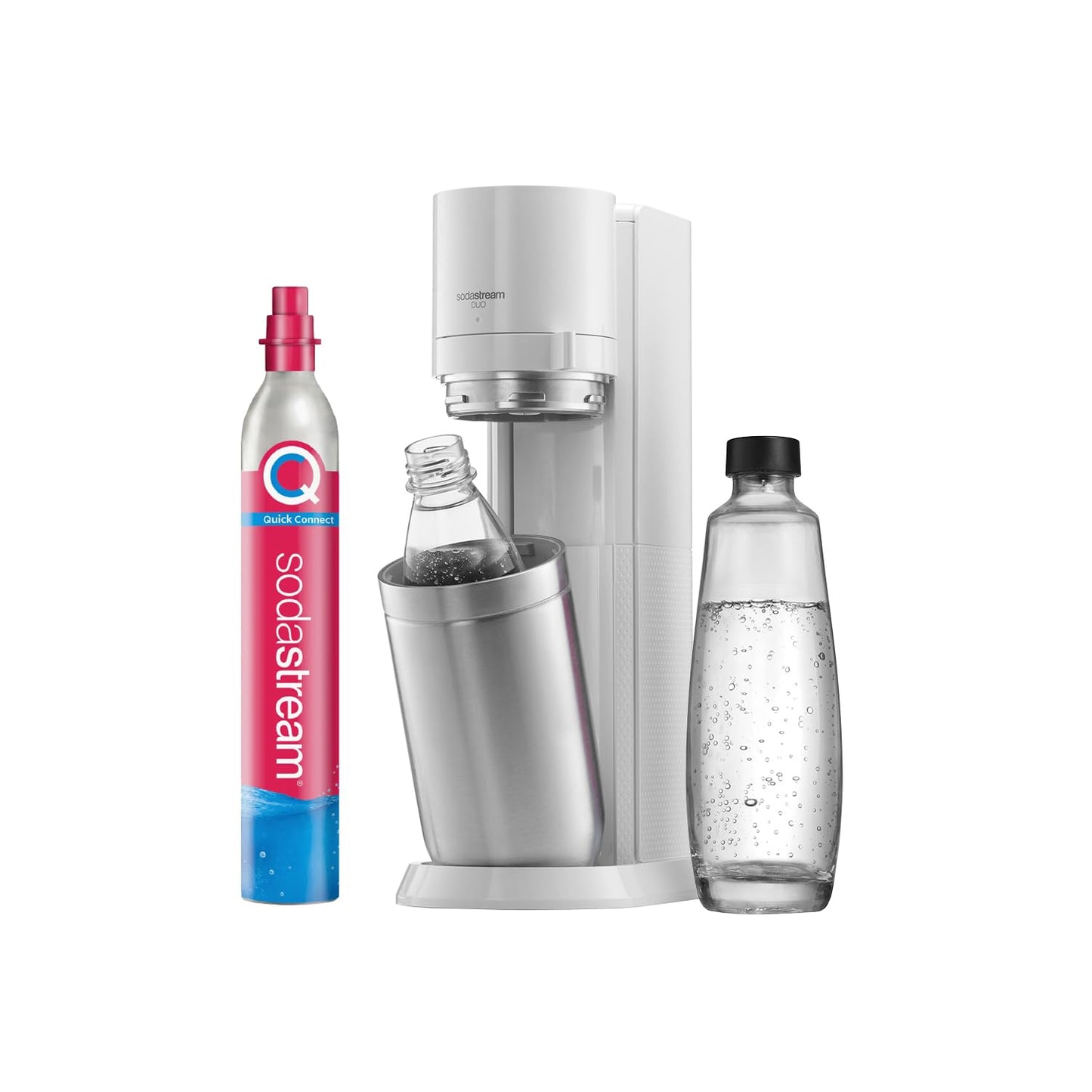 SodaStream DUO Sparkling Water Maker – Quick Connect CO2, 2x Glass Bottle & 2x Plastic Bottle 1L, Titanium/Black
